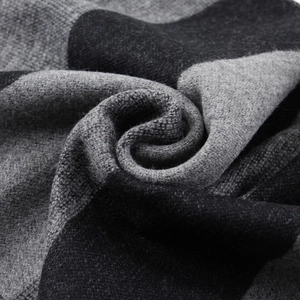 Thick warm winter scarf for men with classic grey and black striped wool texture