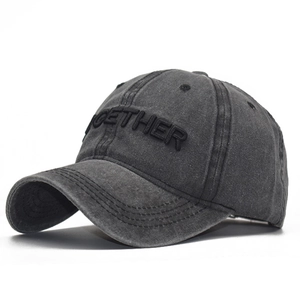 Washed Cotton Baseball Cap 3D Letter Embroidery Distressed Vintage Style Adjustable Sun Hat Unisex