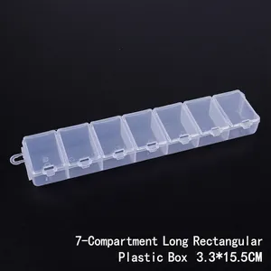 Clear 7-compartment long plastic organizer box for jewelry and beads 3.3x15.5cm