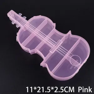 Pink guitar shaped plastic organizer with dividers and dimensions 11x21.5x2.5cm