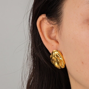 INS Style Irregular Hammered Stainless Steel Stud Earrings For Women 18K Gold Plated Lava Texture Modern Fashion Jewelry