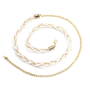 Elegant gold metal waist chain with layered white pearls for minimalist women's dresses