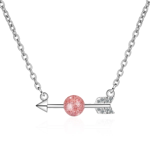 Moonstone Cupid arrow pendant necklace in pink strawberry quartz and 925 silver finish