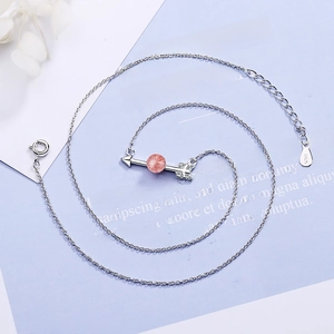 Moonstone arrow heart necklace in S925 silver with pink crystal pendant for women