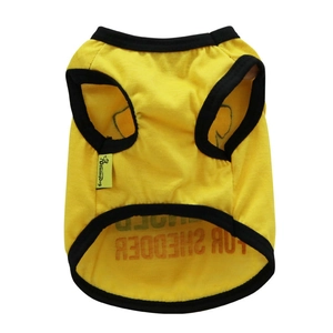 T-shirt pour chien en coton jaune respirant avec bordure noire et motif imprimé