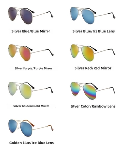 Collection of aviator sunglasses featuring colorful mirror lenses and metal frames
