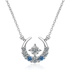 Moon Star Waterdrop Pendant Necklace Copper Cubic Zirconia Elegant Minimalist Jewelry For Women