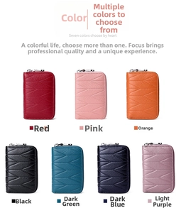 Portafogli in pelle con trama litchi in sette colori con anello portachiavi e zip a U