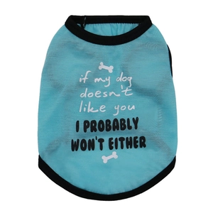 T-shirt bleu ciel respirant pour chien avec slogan et motif os pour petits animaux