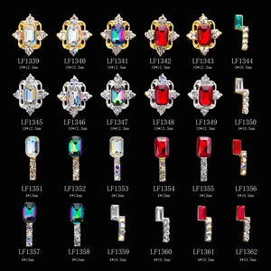 Catalog of 24 alloy nail charms with K9 rhinestones in gold and silver finishes
