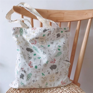 Women Cotton Canvas Tote Bag Floral Animal Print Shoulder Handbag Eco Friendly Shopping Bag With Inner Pocket