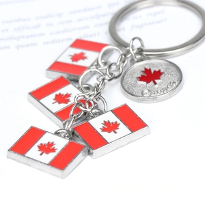 Canada flag metal keychain featuring maple leaf charms and souvenir engraving pendants