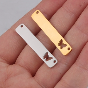 Polished mirror finish stainless steel butterfly hollow rectangle charms in gold and silver