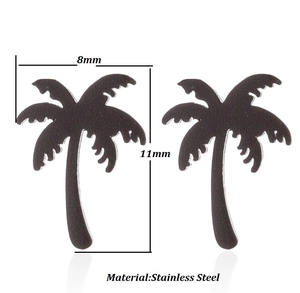 Detailed size chart of stainless steel coconut tree earrings measuring 8mm by 11mm
