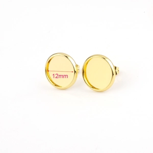 Stainless Steel Earring Posts Gold Plated Round Flat Base Ear Stud Settings For DIY Jewelry Making Findings Components