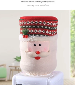 Detailed Santa Claus water dispenser barrel cover with red knitted hat and plush fabric