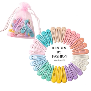 Colorful macaron teardrop BB hair clips arranged in a circle on a white background