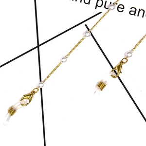 Chic gold chain glasses strap with white pearls and adjustable silicone loops for women