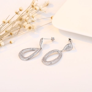 Sparkling silver S925 teardrop earrings with pavé micro-inlaid cubic zirconia crystals