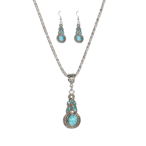 Set di gioielli vintage in argento con pendente in turchese blu e orecchini abbinati