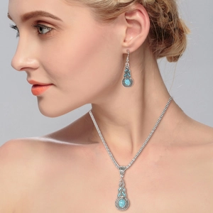 Set Di Gioielli Vintage Bohémien Con Turchese E Cristalli Blu Collana E Orecchini In Lega Stile Retrò Da Donna