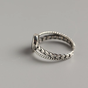 Retro S925 sterling silver open ring with vintage chain weave texture for women
