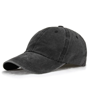 Klassische gewaschene Denim Baseballkappe in Vintage Anthrazit mit gebogenem Schirm