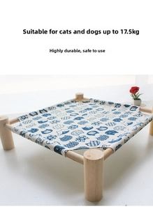 Elevated wooden pet bed with cat pattern canvas for dogs and cats up to 17.5kg