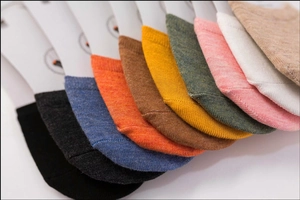 Close-up of colorful cotton invisible socks with detailed knit texture and elastic fit
