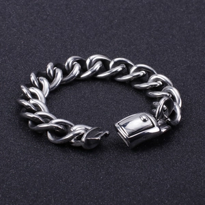 Punk style men's silver stainless steel Cuban link bracelet with heavy chain design