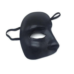 Classic black phantom masquerade half face mask with matte finish and elastic strap