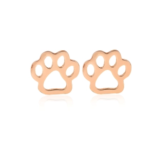 Polished rose gold hollow cat paw stud earrings for women with animal footprint design