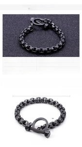 Detailed specs of matte black dumbbell bracelet for men with 8mm width and 215mm length