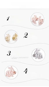 Vue macro de boucles d'oreilles lapin ajourées en finitions argent, or et or rose