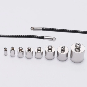 Detail of stainless steel bead end caps in various sizes for DIY jewelry leather cords