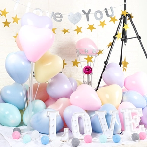 Matte macaron heart latex balloons with LOVE LED lights for romantic party decoration