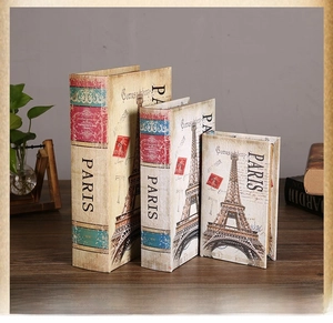 Set di 3 scatole decorative a forma di libro retrò a tema Parigi in pelle PU e MDF