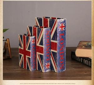 Set di tre scatole decorative a forma di libro in stile vintage con bandiera Union Jack