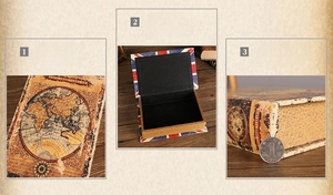 Dettagli scatola portaoggetti a forma di libro vintage con mappa e fodera Union Jack