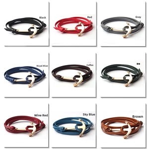 Bracciali multistrato in pelle con ancora per uomo e donna in nove diversi colori
