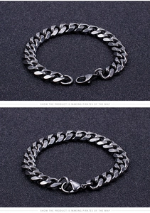 Detailed view of gunmetal grey curb chain bracelet with industrial lobster clasp