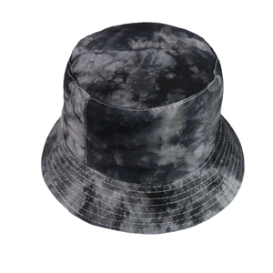 Double-sided tie-dye bucket hat with black and grey marble pattern for street style fashion