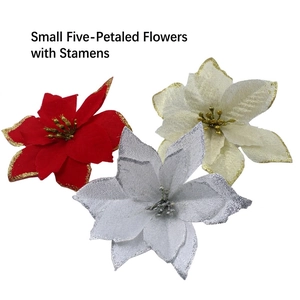 Artificial Christmas flowers in red gold and silver with glitter petals for tree decoration