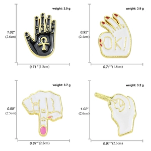 Detailed size specifications for punk rock style enamel hand gesture pins and brooches