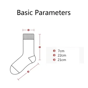 Basic parameters chart for crew socks showing height and width measurement details