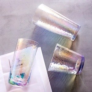 Japanese hammered crystal glass set with rainbow gradient electroplated finish
