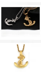 Detailed size specifications for anchor pendant necklace in gold and silver finish