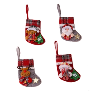 Set of 4 Christmas stockings with 3D Santa, reindeer, snowman and bear hanging ornaments