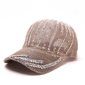 Berretto da baseball in maglia traspirante con strass decorativi color beige