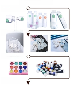 Macro detail of DIY resin kit with AB liquid glue molds and pearl powder pigment set